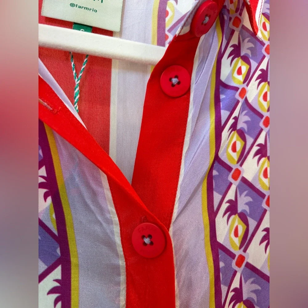 Farm Rio: Multicolor Graphic Pineapple Scarf Shirt - Picture 9 of 13